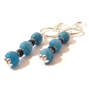 Boucles d oreilles Jade teinté bleu