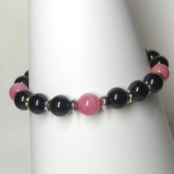 Bracelet extensible Obsidienne et Rhodochrosite
