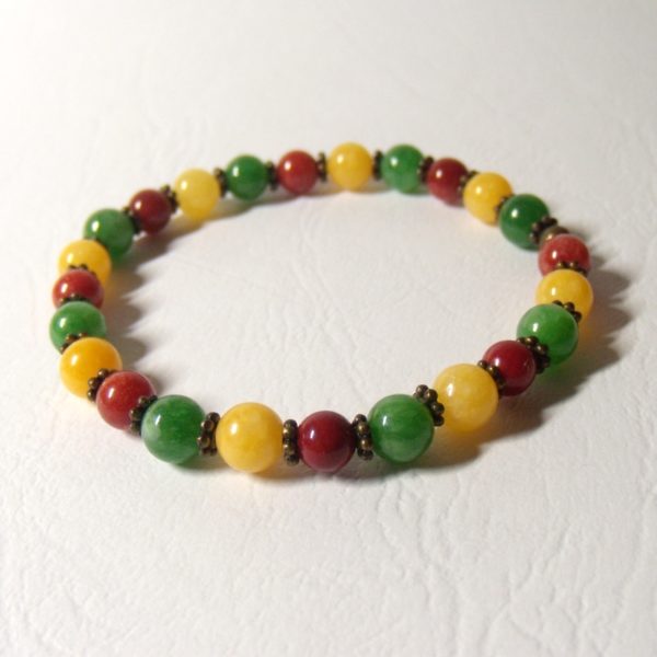 Bracelet extensible  perles Vert Jaune Rouge
