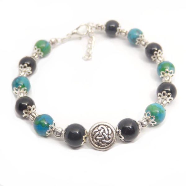 Bracelet réglable perles Obsidienne Chrysocolle